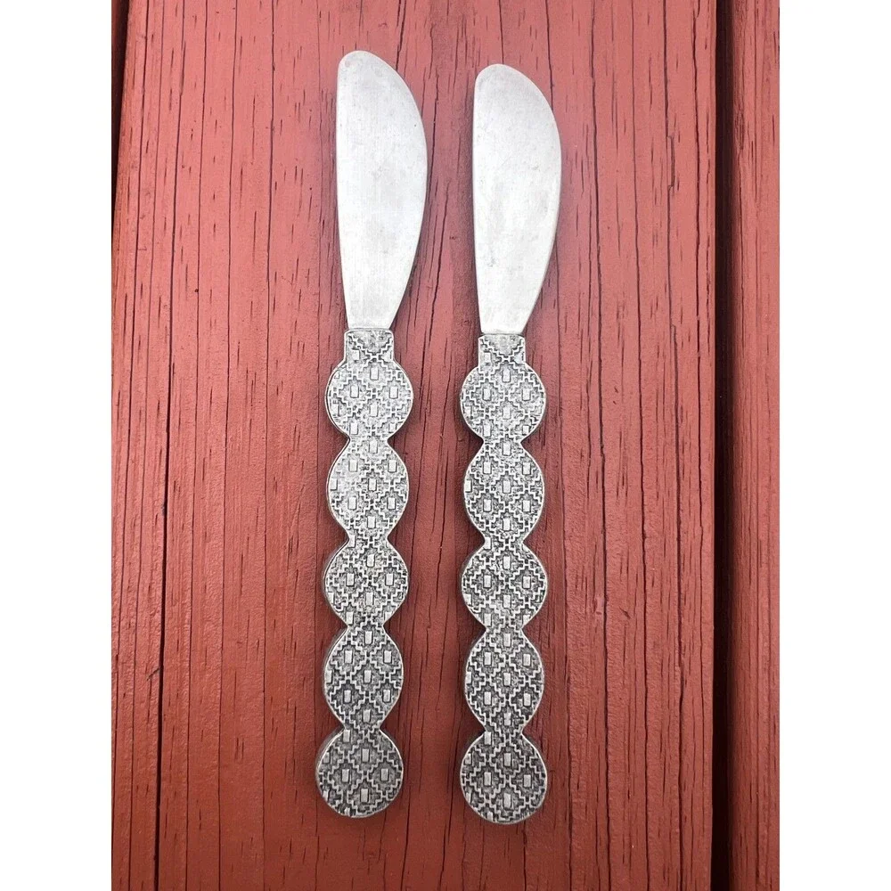 Vintage Southwestern Blue Stone Cheese Spreaders - Set of 2 - Silver Tone Boho